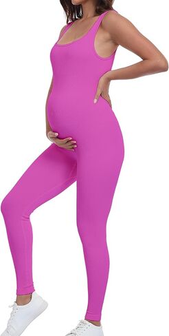 BDITANLE Maternity Workout Leggings Pregnancy Yoga Ribbed One Piece Seamless Tank Top Leggings Romper in Saudi Arabia