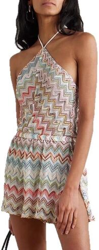 VOIKERDR Womens Romper Sexy Short Jumpsuit Printed Halter One Piece for Women Vacation Outfits in Saudi Arabia