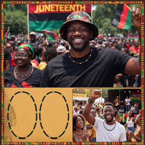 48 قطعة من هدايا حفلات Juneteenth من Kenning، قلادات مطرزة بالخرز الجامايكي الراستا، قلادات Juneteenth الأفريقية للرجال والنساء، ديكور حفلات الحرية في يونيو 19 in Kuwait