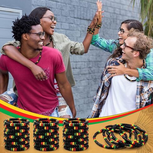 48 قطعة من هدايا حفلات Juneteenth من Kenning، قلادات مطرزة بالخرز الجامايكي الراستا، قلادات Juneteenth الأفريقية للرجال والنساء، ديكور حفلات الحرية في يونيو 19 in Kuwait