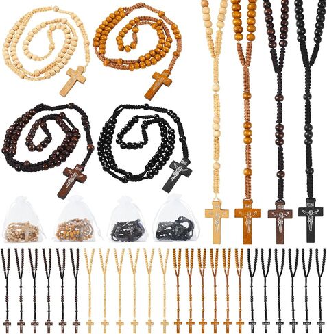 100 Set Wooden Rosaries Bulk Wood Catholic Rosary Beads for Men Women with Jesus Holy Cross First Communion Rosary with Organza Bags Religious Baptism Funeral Favors Confirmation Present in Saudi Arabia