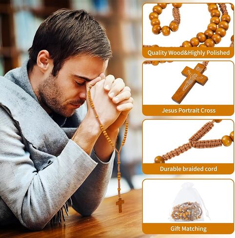 100 Set Wooden Rosaries Bulk Wood Catholic Rosary Beads for Men Women with Jesus Holy Cross First Communion Rosary with Organza Bags Religious Baptism Funeral Favors Confirmation Present in Saudi Arabia