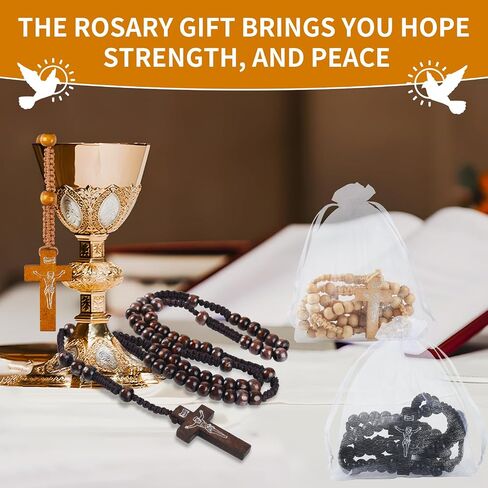 100 Set Wooden Rosaries Bulk Wood Catholic Rosary Beads for Men Women with Jesus Holy Cross First Communion Rosary with Organza Bags Religious Baptism Funeral Favors Confirmation Present in Saudi Arabia