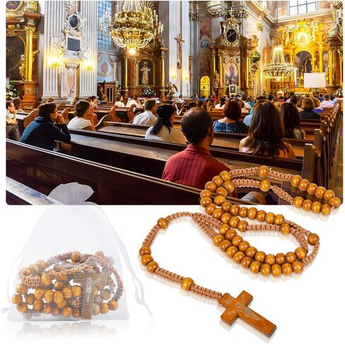 100 Set Wooden Rosaries Bulk Wood Catholic Rosary Beads for Men Women with Jesus Holy Cross First Communion Rosary with Organza Bags Religious Baptism Funeral Favors Confirmation Present in Saudi Arabia