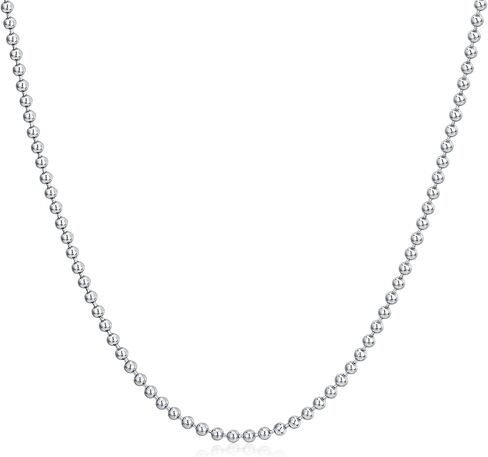 Dacc & Aya Solid S925 Sterling Silver Diamond Cut Solid Ball Bead Chain Necklace 1.5/2/3 mm Sterling Silver Bead Necklace with Lobster Clasp 16-26 Inches Hypoallergenic Lead-Free Nickel-Free Metal in Saudi Arabia