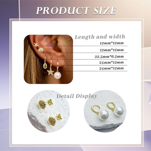 Gold Starfish Shell Earrings for Women 14K Gold Plated Beach Sea Summer Dangle Stud Earrings Cute Seashell Pearl Beachy Jewelry for Gifts in Saudi Arabia