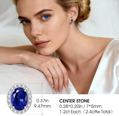 Certified Lab Grown Blue Sapphire Jewelry Set for Women - Includes 4ct Lab Grown Sapphire Ring (Size 8) & 2.4cttw Stud Earrings - 925 Sterling Silver Gift Box in Saudi Arabia