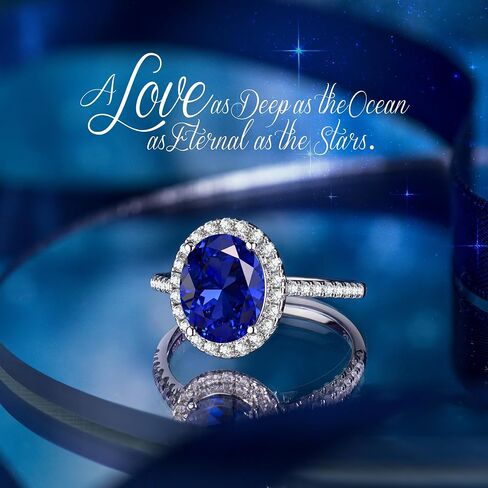 Certified Lab Grown Blue Sapphire Jewelry Set for Women - Includes 4ct Lab Grown Sapphire Ring (Size 8) & 2.4cttw Stud Earrings - 925 Sterling Silver Gift Box in Saudi Arabia