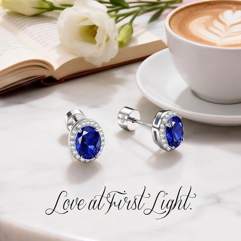 Certified Lab Grown Blue Sapphire Jewelry Set for Women - Includes 4ct Lab Grown Sapphire Ring (Size 8) & 2.4cttw Stud Earrings - 925 Sterling Silver Gift Box in Saudi Arabia