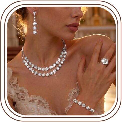 Tungary Wedding Jewelry Sets for Women Hypoallergenic Choker Necklaces for Women Dangle Earrings Bracelet Adjustable Ring Wedding Jewelry Set for Brides Bridesmaid Party Prom Costume Accessories in Saudi Arabia