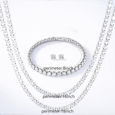 4.0mm Silver Tennis Bracelet Necklace Earring Hypoallergenic Cubic Zirconia Cut Faux Diamond Tennis Jewelry for Women in Kuwait
