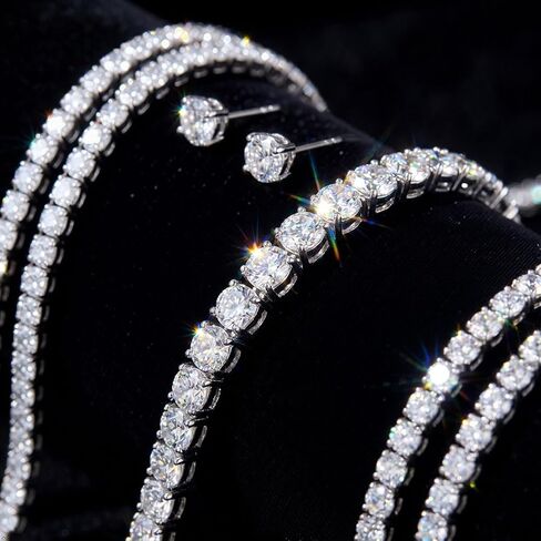 4.0mm Silver Tennis Bracelet Necklace Earring Hypoallergenic Cubic Zirconia Cut Faux Diamond Tennis Jewelry for Women in Kuwait