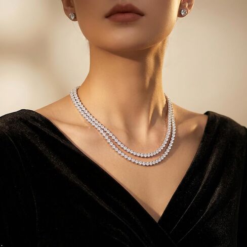 4.0mm Silver Tennis Bracelet Necklace Earring Hypoallergenic Cubic Zirconia Cut Faux Diamond Tennis Jewelry for Women in Kuwait
