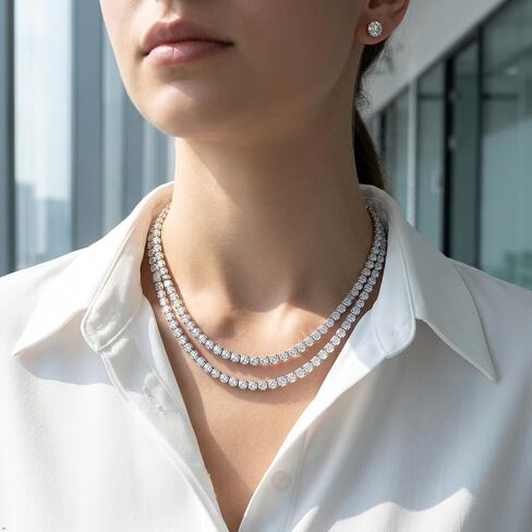4.0mm Silver Tennis Bracelet Necklace Earring Hypoallergenic Cubic Zirconia Cut Faux Diamond Tennis Jewelry for Women in Kuwait