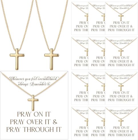 Yinkin 12 Sets Church Gift for Mom Christian Cross Necklace Gifts Bulk Inspirational Religious Faith Necklace Cards Baptism Party Favor for Church Women Mom Group Employee Friends Jewelry Gift in Kuwait