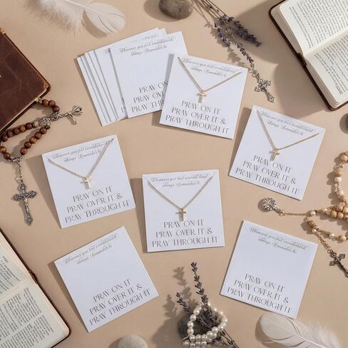 Yinkin 12 Sets Church Gift for Mom Christian Cross Necklace Gifts Bulk Inspirational Religious Faith Necklace Cards Baptism Party Favor for Church Women Mom Group Employee Friends Jewelry Gift in Kuwait