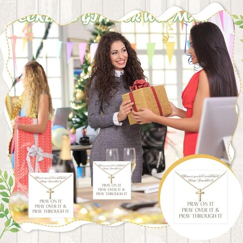 Yinkin 12 Sets Church Gift for Mom Christian Cross Necklace Gifts Bulk Inspirational Religious Faith Necklace Cards Baptism Party Favor for Church Women Mom Group Employee Friends Jewelry Gift in Kuwait