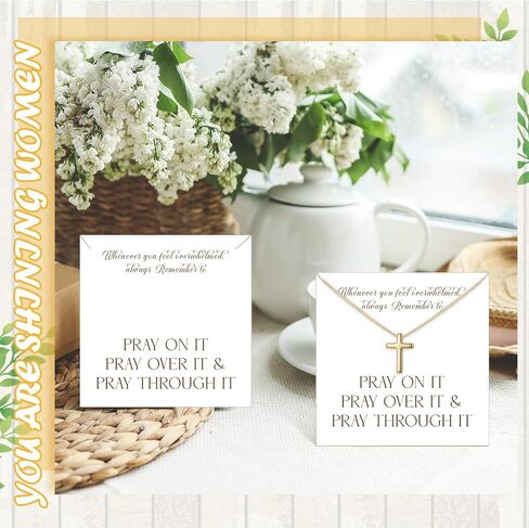 Yinkin 12 Sets Church Gift for Mom Christian Cross Necklace Gifts Bulk Inspirational Religious Faith Necklace Cards Baptism Party Favor for Church Women Mom Group Employee Friends Jewelry Gift in Kuwait
