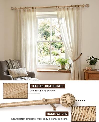 LazBlinds 1 Inch Curtain Rods for Windows 30"-87.6", Heavy Duty Splicing Pole with Natural Woven Finials, Rustic Farmhouse Window Hardware Set with Brackets for Living Room Bedroom, Rattan Egg in Saudi Arabia