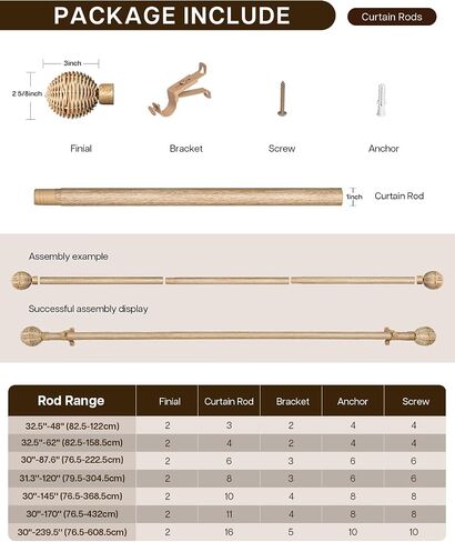 LazBlinds 1 Inch Curtain Rods for Windows 30"-87.6", Heavy Duty Splicing Pole with Natural Woven Finials, Rustic Farmhouse Window Hardware Set with Brackets for Living Room Bedroom, Rattan Egg in Saudi Arabia