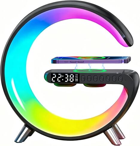 4 In 1 Smart LED Table Lamp, Alarm Clock, Bluetooth Speaker, Wireless Charger, App Control Night Light Bedside Lamp with Fast Charging Station for Bedroom, Home Decor, Family, Teen Girls Boys Gifts in Saudi Arabia