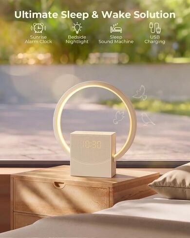 Sunrise Alarm Clock with White Noise Machine, 10 Soothing Sounds, Wake Up Light with Sleep Timer, 4-Level Touch Night Light, USB Port, Digital Alarm Clocks for Bedroom Heavy Sleepers Adults in Kuwait