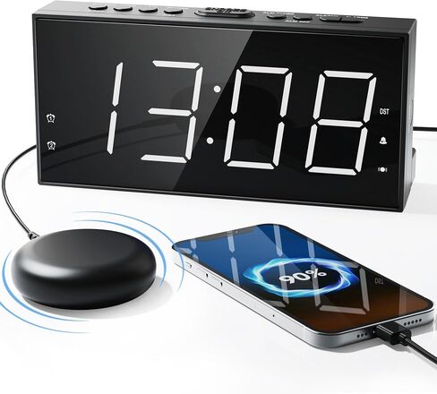 Roxicosly Alarm Clock for Heavy Sleepers with Bed Shaker, Dual Alarm Clock with USB Charger, 7.5" Large LED Display, Adjustable Brightness, Snooze, 12/24H & Battery Backup for Hard of Hearing/Deaf in Saudi Arabia