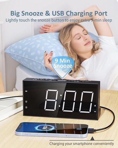Roxicosly Alarm Clock for Heavy Sleepers with Bed Shaker, Dual Alarm Clock with USB Charger, 7.5" Large LED Display, Adjustable Brightness, Snooze, 12/24H & Battery Backup for Hard of Hearing/Deaf in Saudi Arabia
