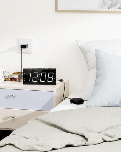Roxicosly Alarm Clock for Heavy Sleepers with Bed Shaker, Dual Alarm Clock with USB Charger, 7.5" Large LED Display, Adjustable Brightness, Snooze, 12/24H & Battery Backup for Hard of Hearing/Deaf in Saudi Arabia