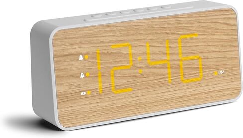 Wooden Digital Alarm Clock for Bedroom, Large Display, 100dB Alarm | Wood grain bedside clock, 1.8 in display, dual alarm, USB-C/USB-A charging, dimmable display, battery backup, easy setup in Kuwait