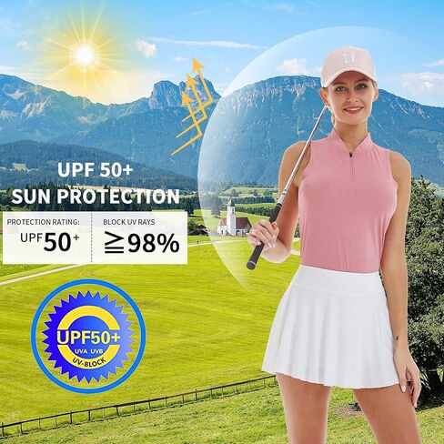 CQC Women's Sleeveless Golf Polo Tennis Shirts Zip Up Quick Dry UPF 50+ Athletic Tank Tops Moisture Wicking Sport Casual Deep Pink XS in Saudi Arabia