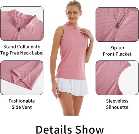 CQC Women's Sleeveless Golf Polo Tennis Shirts Zip Up Quick Dry UPF 50+ Athletic Tank Tops Moisture Wicking Sport Casual Deep Pink XS in Saudi Arabia