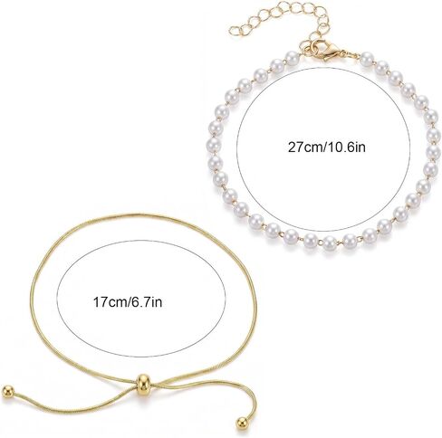 2 PCS Gold Ankle Bracelets for Women Adjustable Pearl Beads Anklets Waterproof White Beaded Anklet Stainless Steel Simple Thin Chain Anklet Summer Beach Jewelry Gift in Saudi Arabia