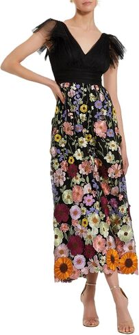 Mac Duggal Embroidered Ruched Flutter Sleeve A Line Dress in Saudi Arabia