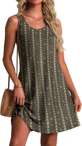 FREEOAK Womens Dresses A-Line - Cute Floral Summer Beach Sundress with Pockets in Saudi Arabia