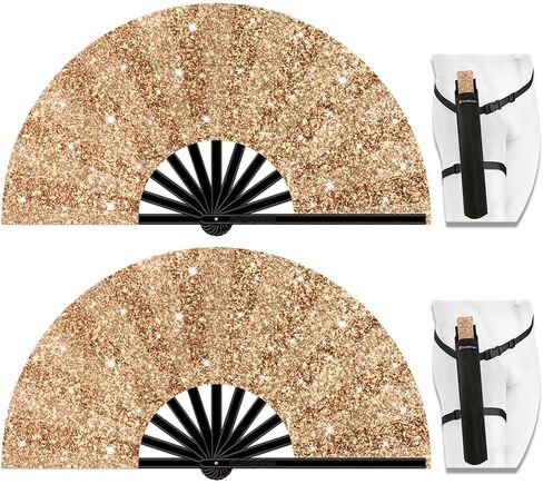 13" Large Folding Rave Fan with Holster, Clack Hand Fans Foldable for Line Dancing for Women Men Festival EDM Party Decoration, Black 2 Pack in Saudi Arabia