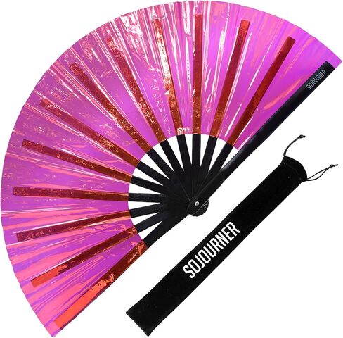 SoJourner Bags Glitter Black Rave Fan - Large Folding Clack Fan for Men and Women - Rave Accessories for EDM, Line Dancing, Cosplay, Concerts and More in Kuwait