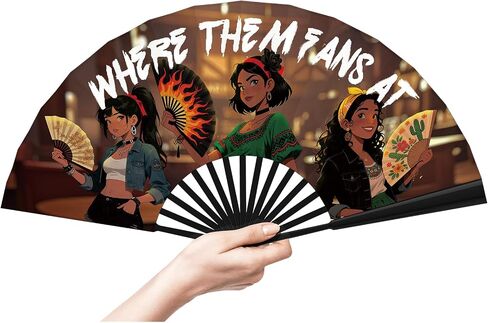 Western Cowgirl Hand Fan for Line Dancing, Where Them Fans at Clack Fan, Boots On The Ground Hand Fans, Hand Fans for Women Foldable, Large Giant Festival Folding Fans (26IN) in Saudi Arabia