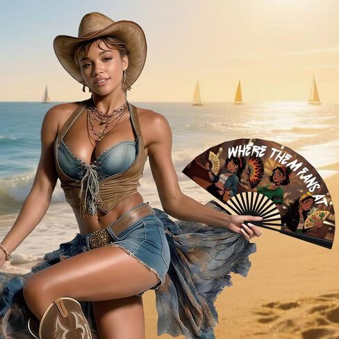 Western Cowgirl Hand Fan for Line Dancing, Where Them Fans at Clack Fan, Boots On The Ground Hand Fans, Hand Fans for Women Foldable, Large Giant Festival Folding Fans (26IN) in Saudi Arabia