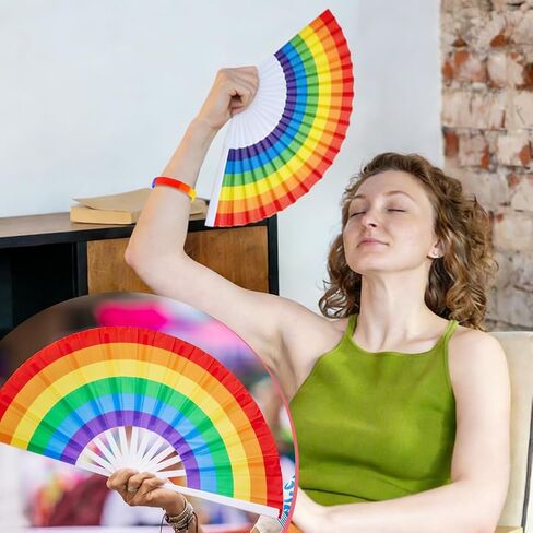 12 Pcs Rainbow Folding Fans Colorful Hand Held Fan, Rainbow Party Decoration, LGBT Pride Accessories, LGBT Pride Month Fans Hand Folding Fans for Women/Men in Saudi Arabia