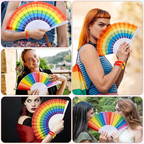 12 Pcs Rainbow Folding Fans Colorful Hand Held Fan, Rainbow Party Decoration, LGBT Pride Accessories, LGBT Pride Month Fans Hand Folding Fans for Women/Men in Saudi Arabia