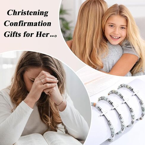 Christian Cross Bracelet for Girls Women, Easter Basket Stuffers, First Communion Confirmation Baptism Christmas Birthday Gifts for Teen Girls Women in Kuwait