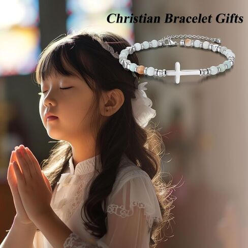 Christian Cross Bracelet for Girls Women, Easter Basket Stuffers, First Communion Confirmation Baptism Christmas Birthday Gifts for Teen Girls Women in Kuwait