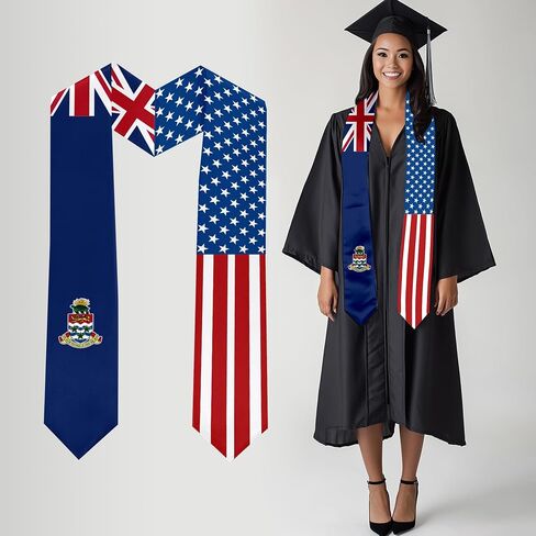 2026 The Cayman Islands Flag and USA Flag Graduation Stole Graduation Sash for International Student (Baccalaureate Gown and Hat Not Included) in Saudi Arabia
