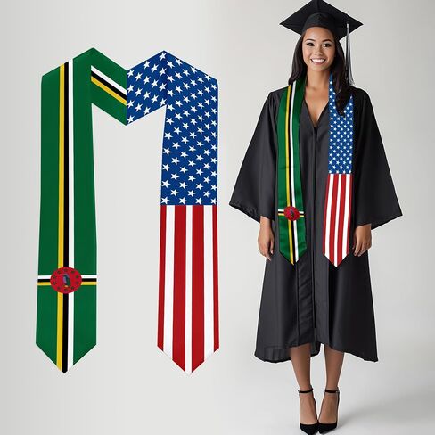 2026 Dominica Flag and USA Flag Graduation Stole Graduation Sash Class of 2026 Graduation Scarf for International Student (Baccalaureate Gown and Hat Not Included) in Saudi Arabia