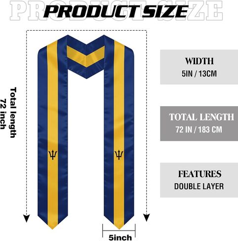 Barbados Graduation Sash Stole International Study Abroad Unisex Barbados Flag Graduation Scarf in Kuwait