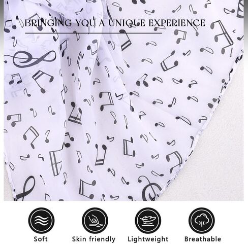 Musical Chiffon Scarf Long Neck Scarf for Women Music Note Neckerchief Thin Scarf Musical Gifts for Music Lovers in Kuwait