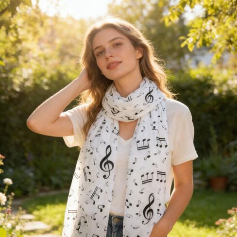 Musical Chiffon Scarf Long Neck Scarf for Women Music Note Neckerchief Thin Scarf Musical Gifts for Music Lovers in Kuwait