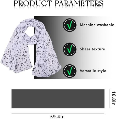 Musical Chiffon Scarf Long Neck Scarf for Women Music Note Neckerchief Thin Scarf Musical Gifts for Music Lovers in Kuwait