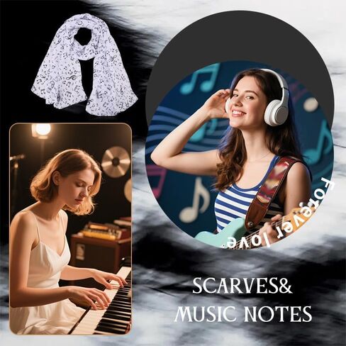 Musical Chiffon Scarf Long Neck Scarf for Women Music Note Neckerchief Thin Scarf Musical Gifts for Music Lovers in Kuwait